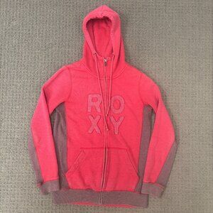 VTG Roxy Zip Up Hoodie Medium Cotton Blend Waffle Knit Embroidered Jumper Y2K